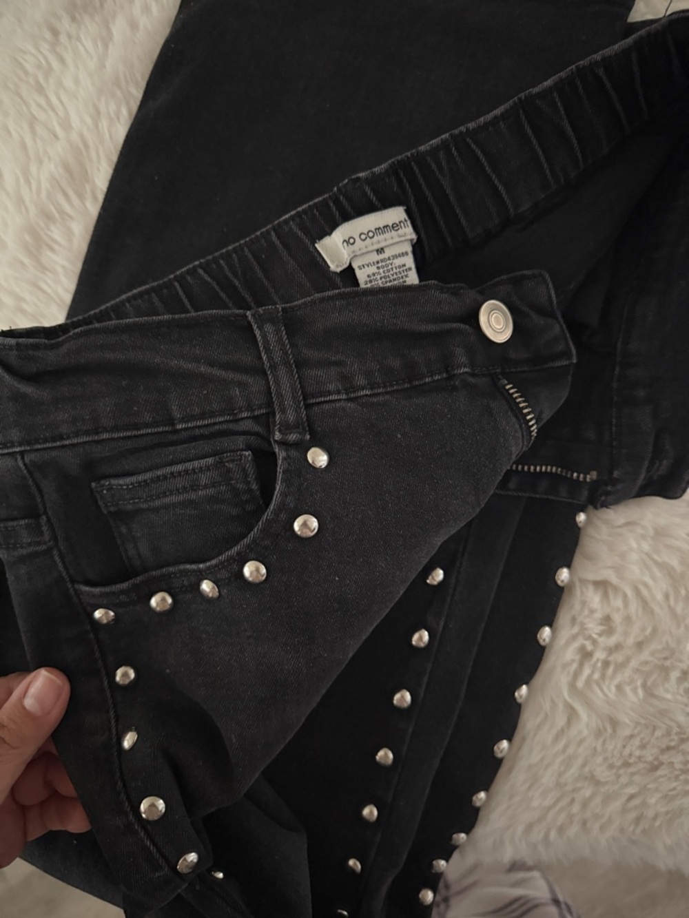 High-Rise Black Stud Detail Women's Jeans - Picture 6 of 7